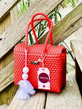 Valerosa Red Woven Satchel with Tassel Accent